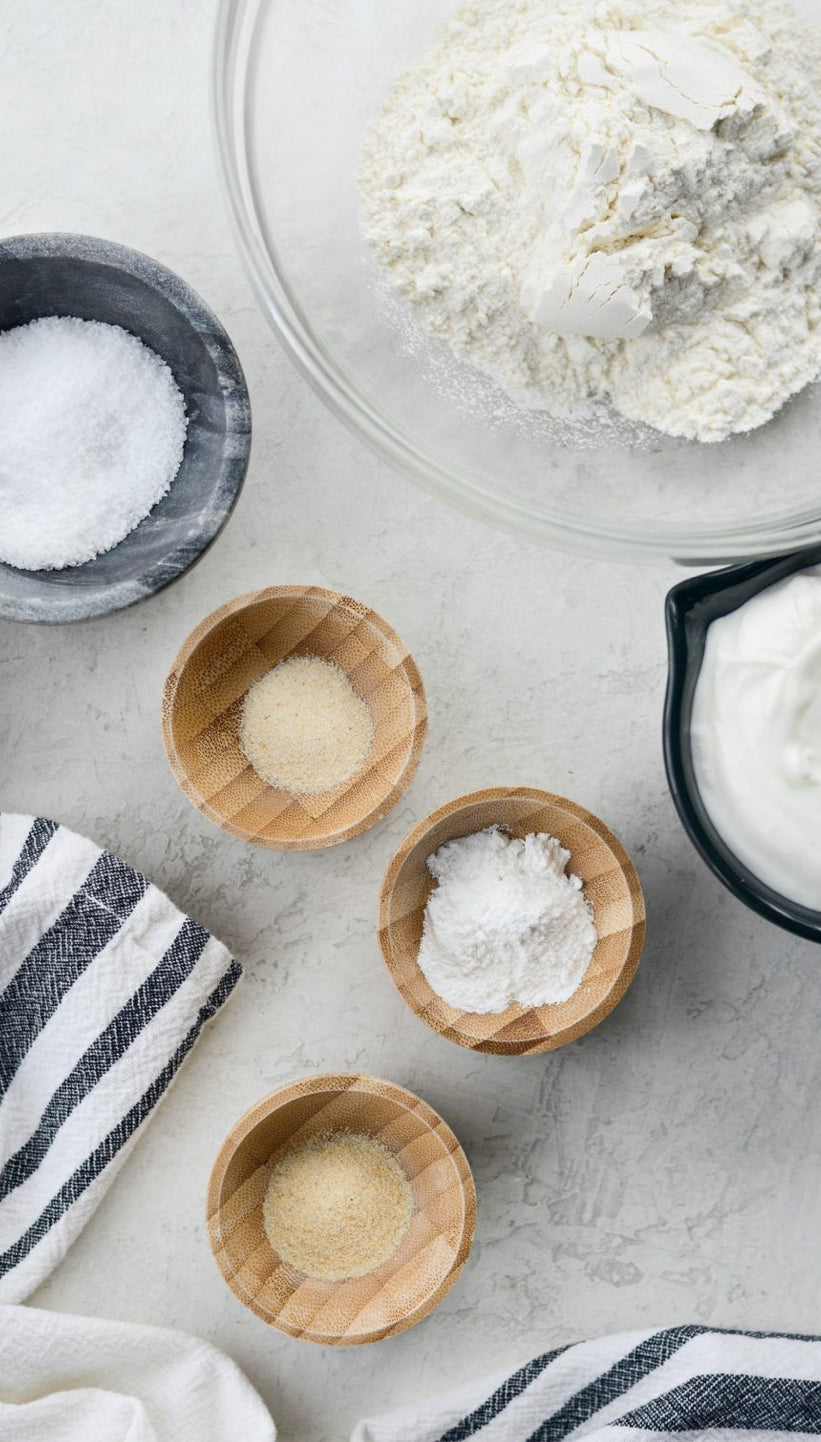 Ingredients prepared for Plant Based Baking Workshop in Dublin – bowls of salt and tools on the table.