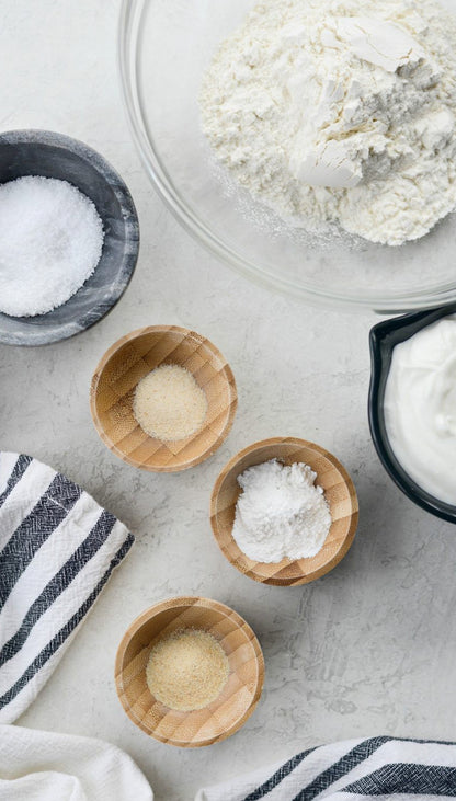 Ingredients prepared for Plant Based Baking Workshop in Dublin – bowls of salt and tools on the table.